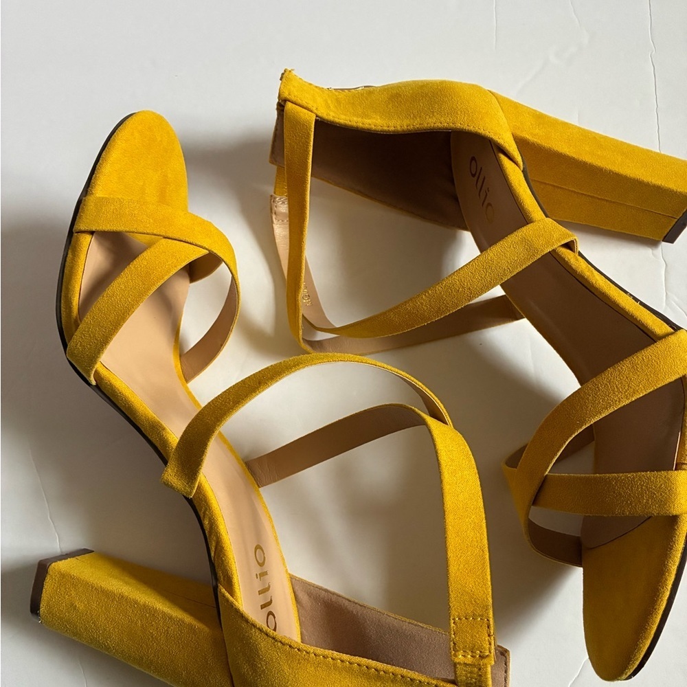 Ollio Women's Mustard Strappy Heels - Picture 2 of 5